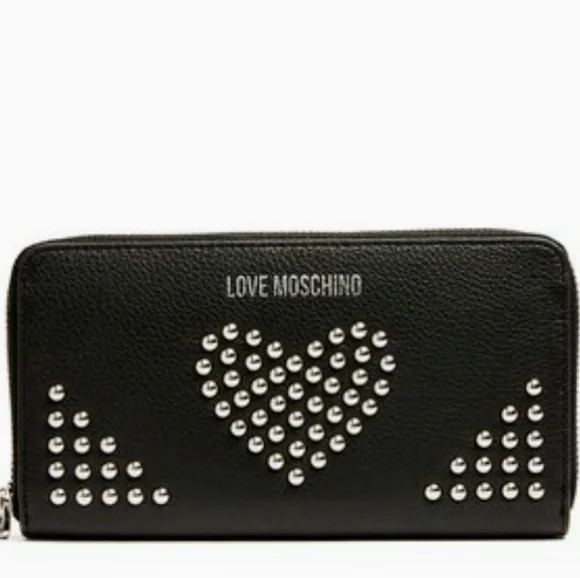 LOVE MoschinoPortafogli Vitello Heart Studded Zip - Picture 2 of 4